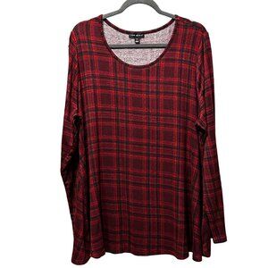 Lane Bryant size 18/20 super soft red plaid scoop neck long sleeve tunic top
